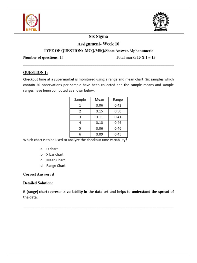 Six Sigma - WEEK 10 - ASSIGNMENT JAN-APRIL 2019 | PDF | Standard ...