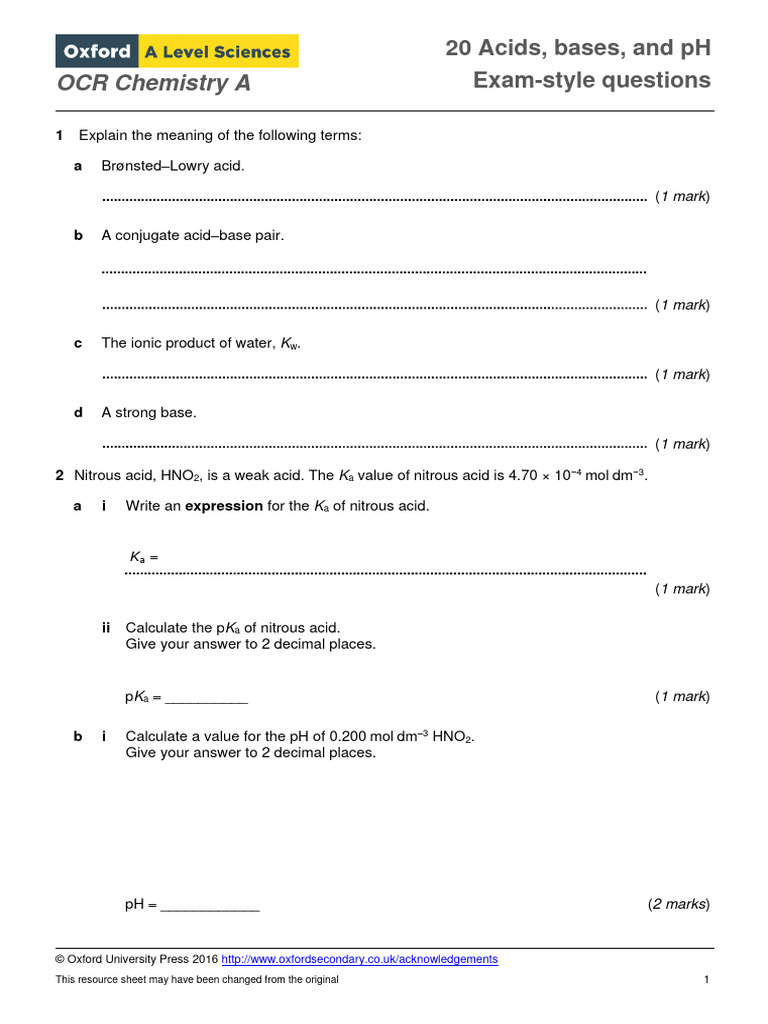 Acids and Bases Exam Questions Guide | PDF | Acid | Ph