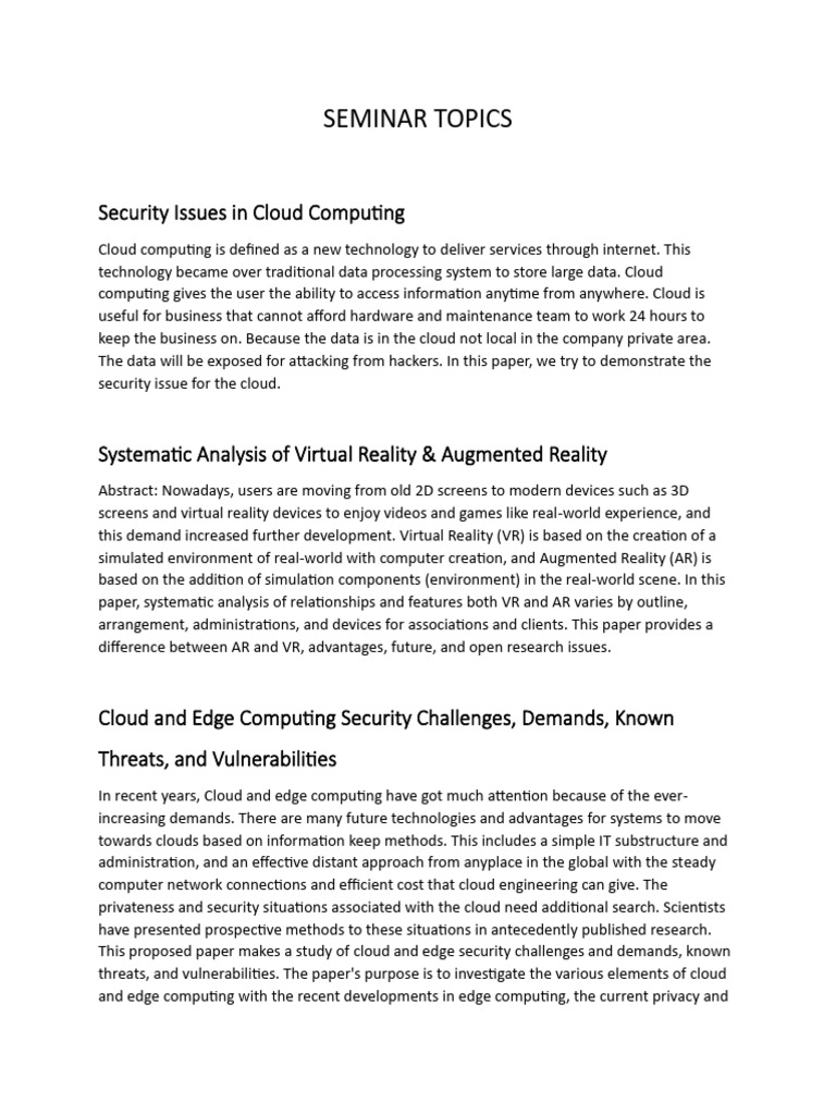 Seminar Topic | PDF | Augmented Reality | Cloud Computing