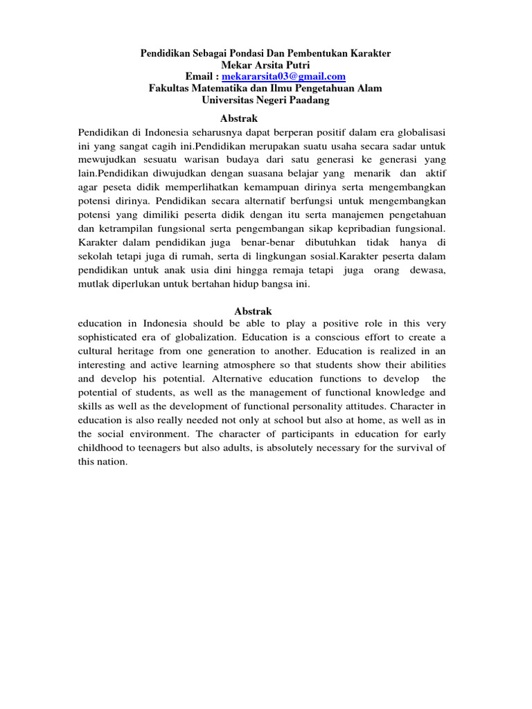pendidikan sebagai fondasi pembangunan karakter