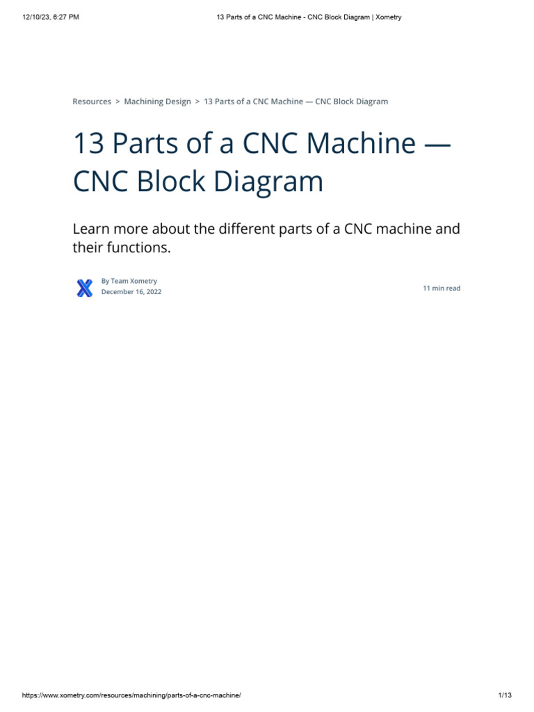 13 Parts of A CNC Machine - CNC Block Diagram - Xometry | PDF ...