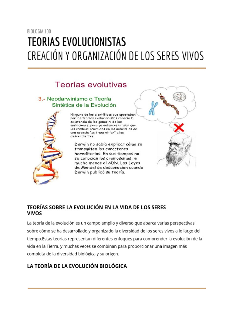 Teorías de la Evolución Biológica | PDF | Evolución | Seleccion natural