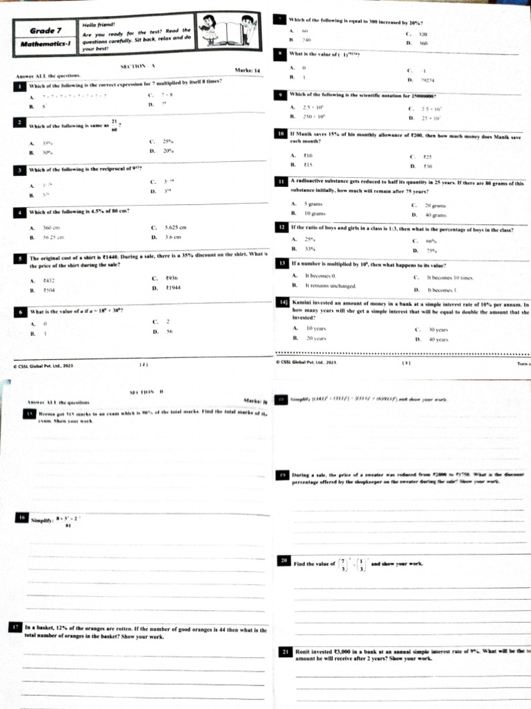 Grade 7 Mathematics Practice Questions | PDF | Interest | Political Economy