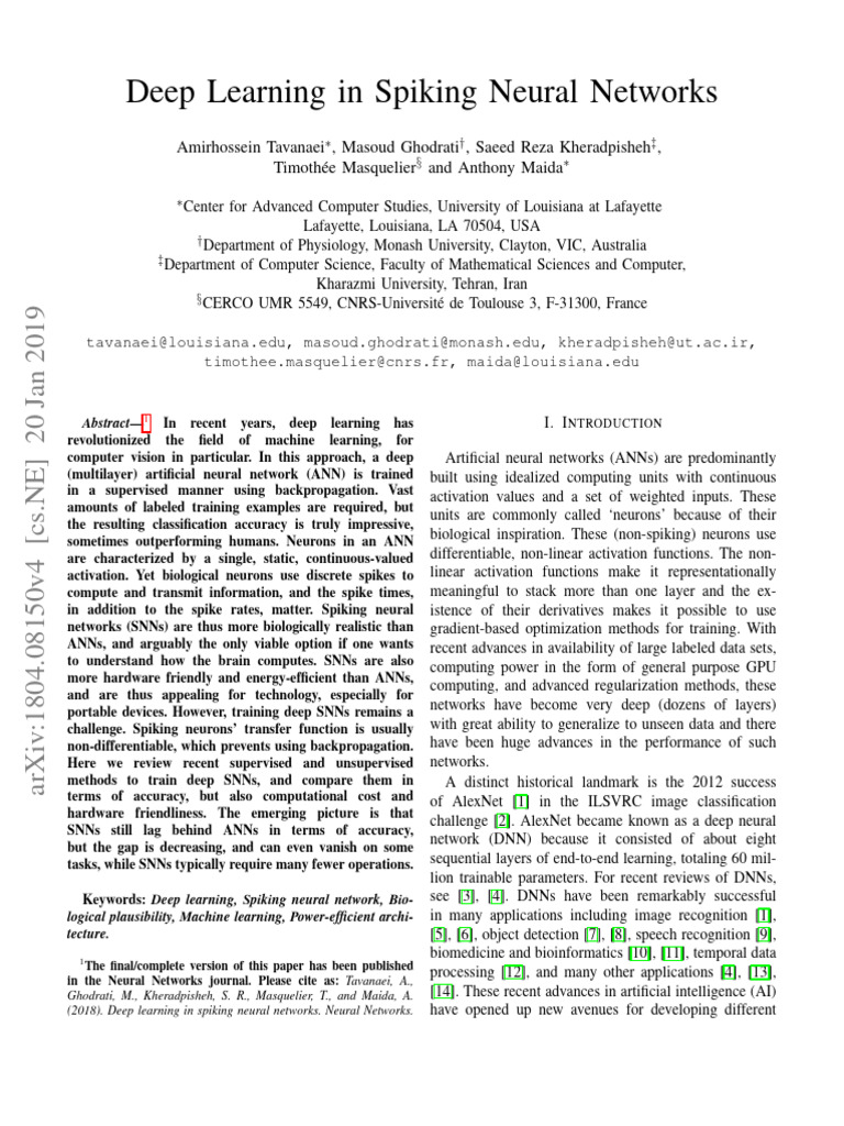 Deep Learning with Spiking Neural Networks | PDF | Artificial Neural ...