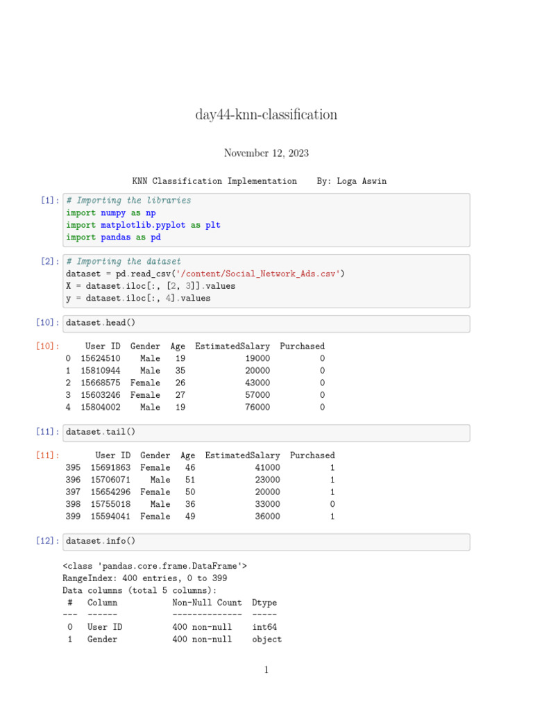 Day44 knn classification pdf data analysis artificial intelligence