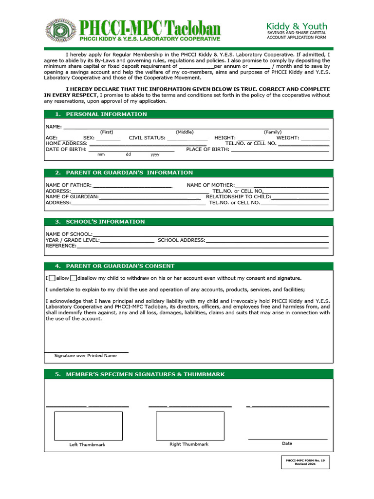 Phcci MPC Tacloban Laboratory Cooperative Membership Form PDF
