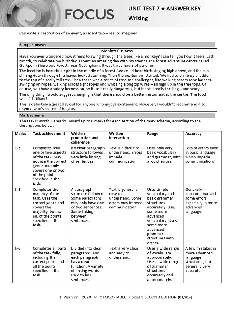 Focus3 2E Unit Test Writing Unit7 ANSWERS | PDF | Vocabulary ...