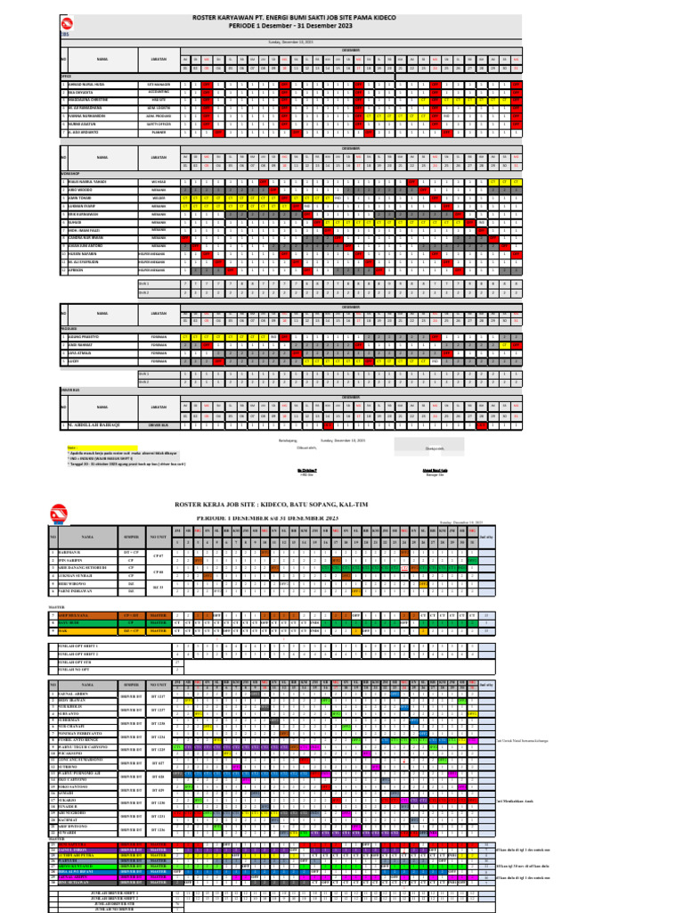 Roster Cuti Karyawan Desember 2023 | PDF