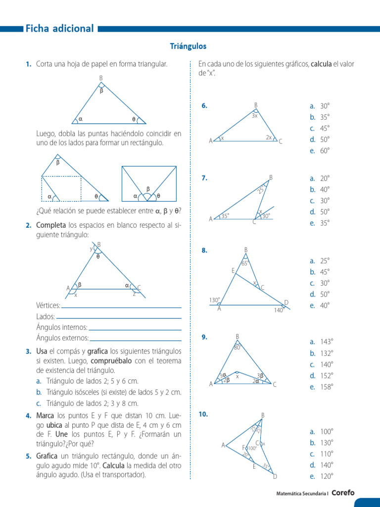 Ejercicios de Triángulos para Secundaria | PDF | Triángulo | Ángulo