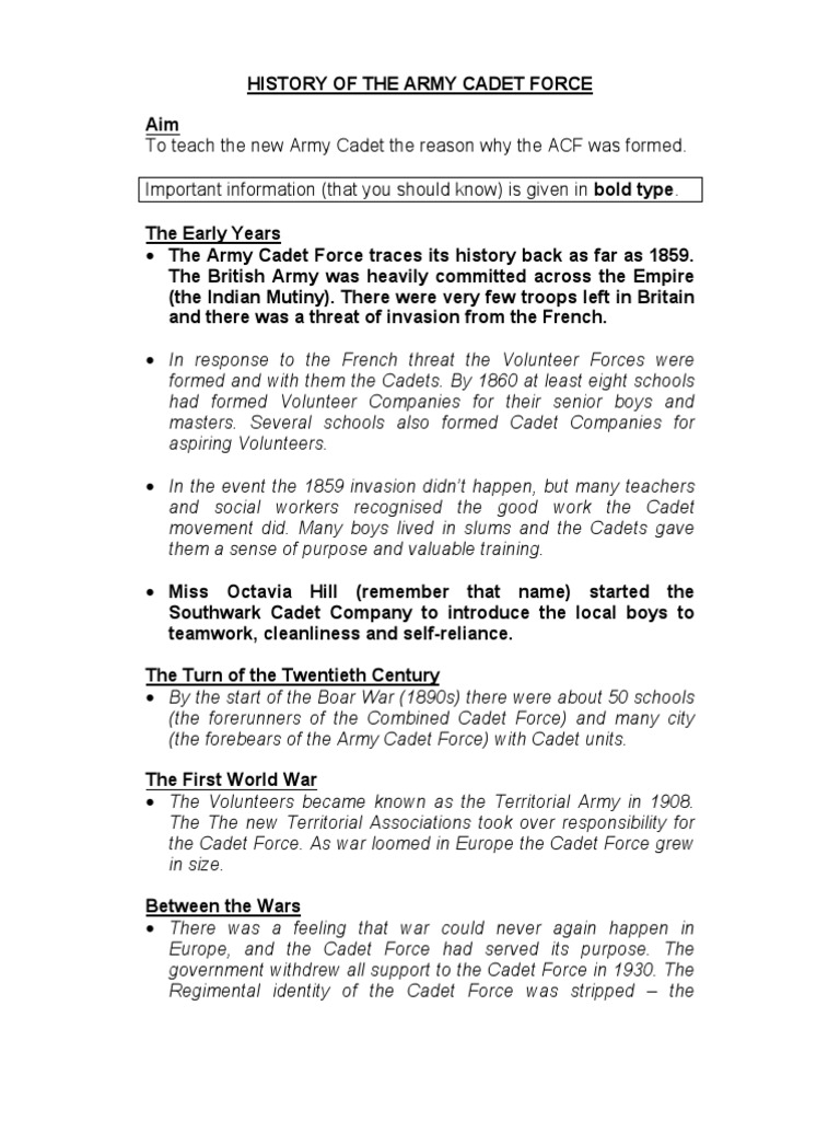 History of the Army Cadet Force | PDF | Defense Policy | Military Of ...