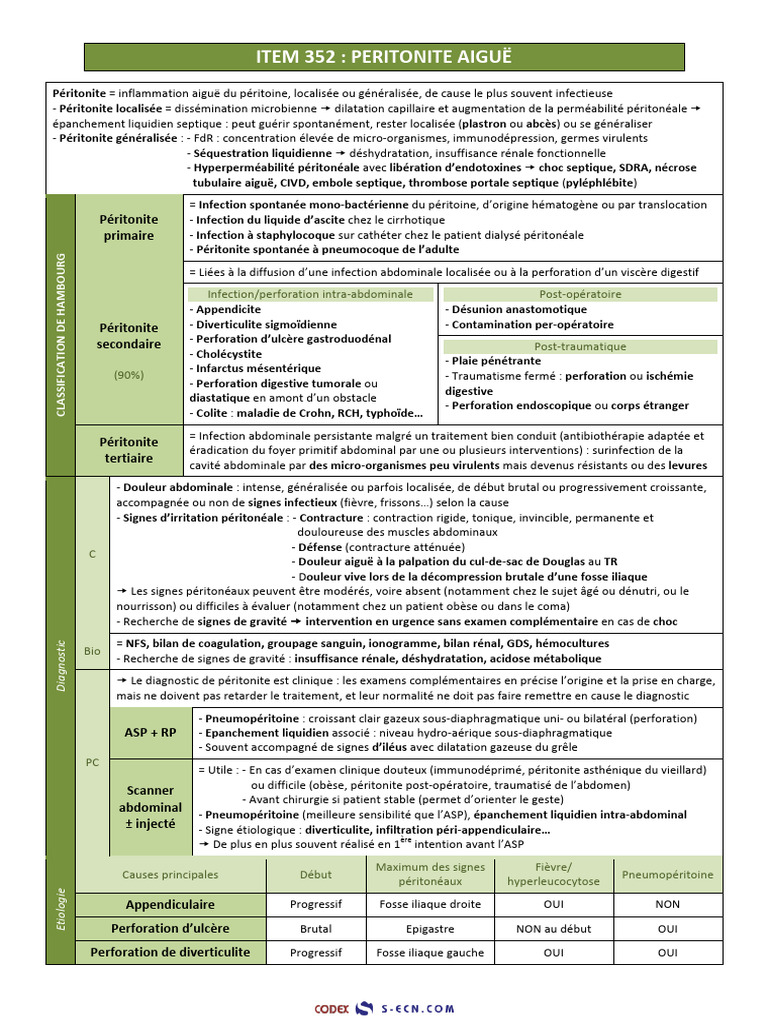Péritonite aiguë : diagnostic et traitement | PDF | Spécialités ...