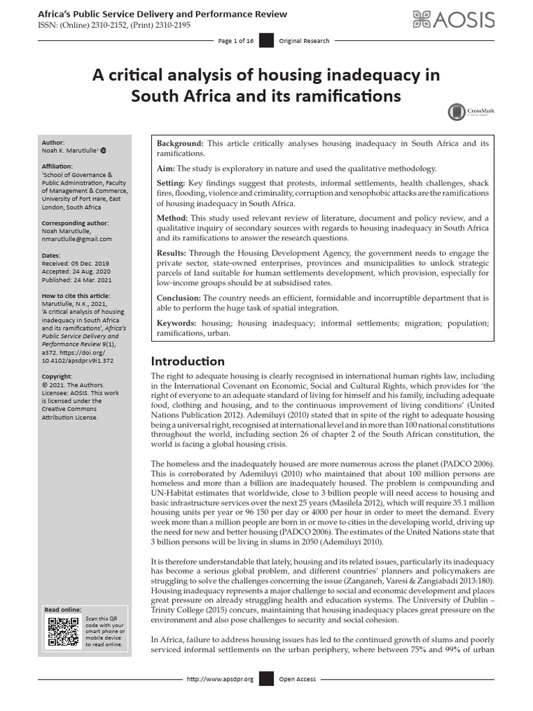 A Critical Analysis of Housing Inadequacy in South | PDF | Politics ...