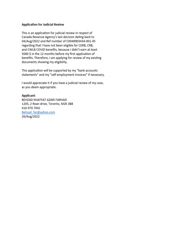 Judicial Review Application by Khayyat Azari | PDF