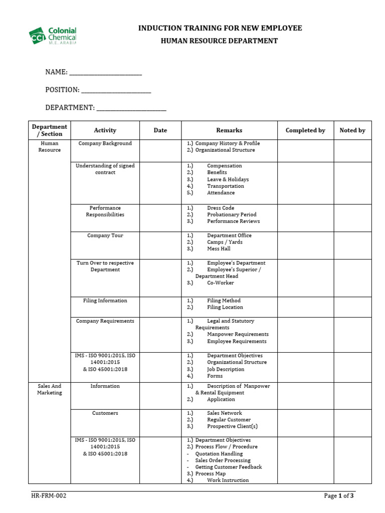 Induction Training Overview for New Hires | PDF | Human Resources | Iso ...