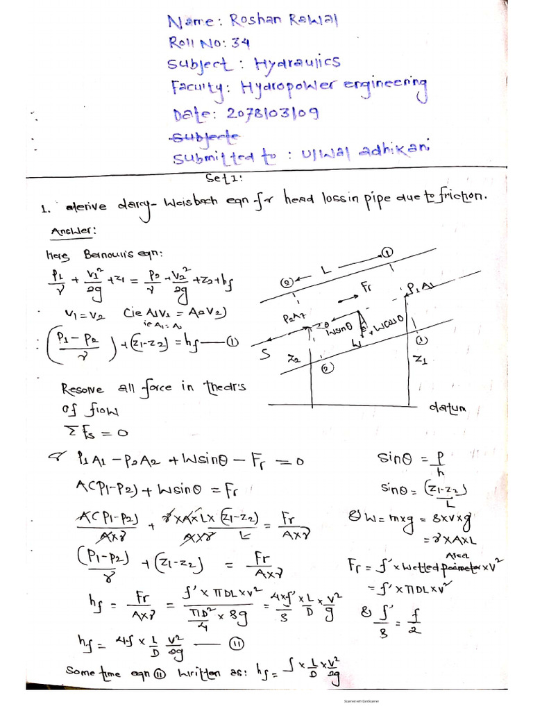 Hydraulic Assignment Roshan Rawal | PDF