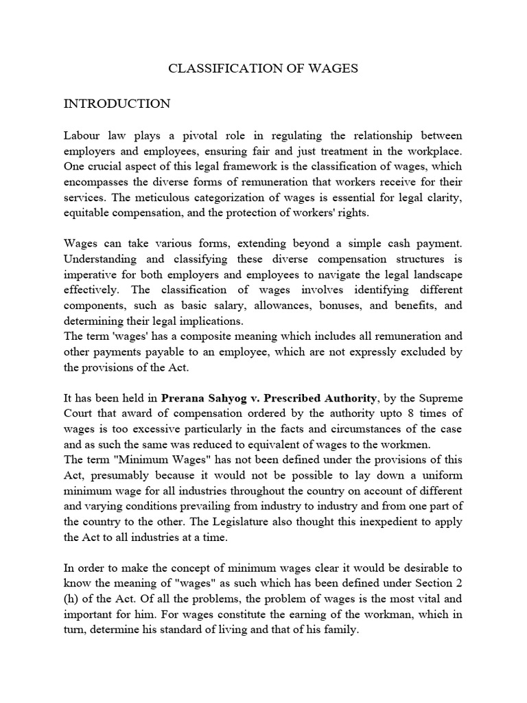 Classification Of Wages Pdf Cost Of Living International Labour