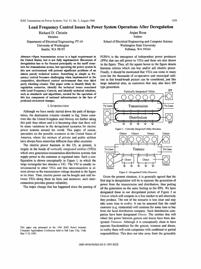 Load Frequency Control in Deregulated Power Systems | PDF | Electric ...