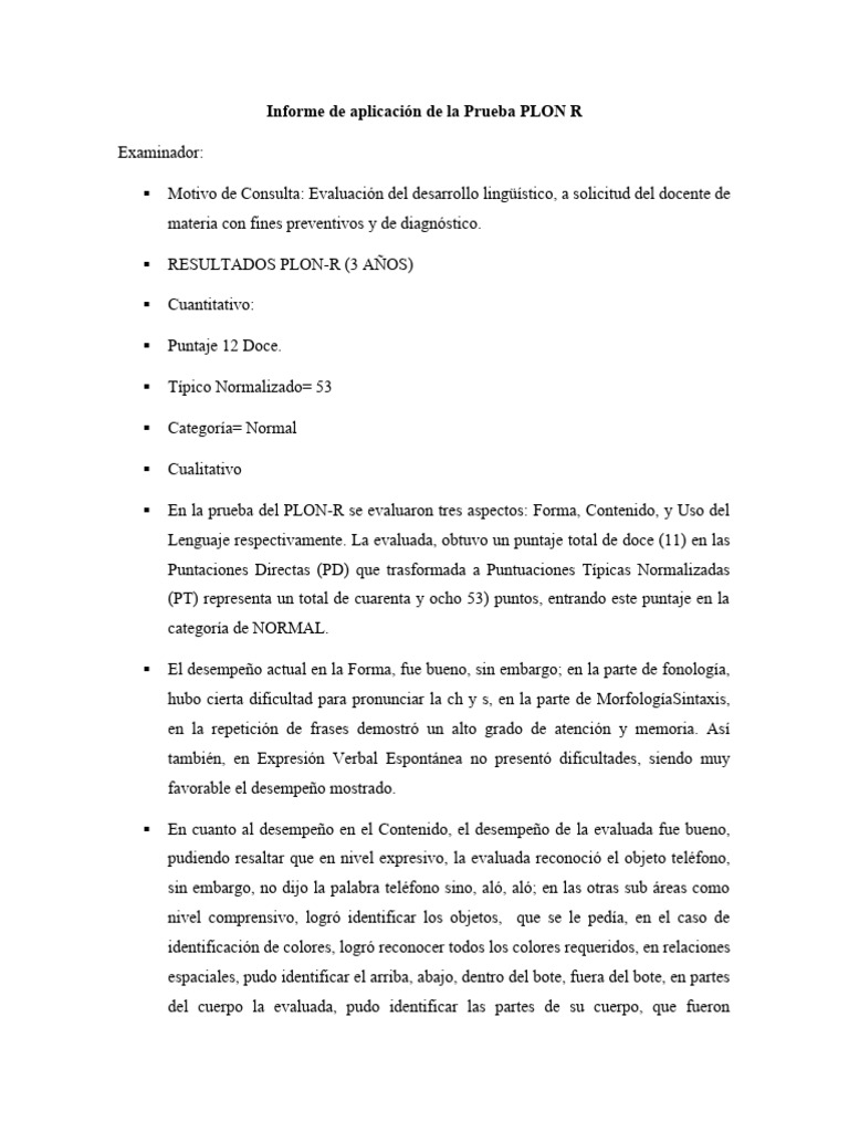 Resultados de la Prueba PLON-R 3 Años | PDF | Comunicación | Ciencia ...