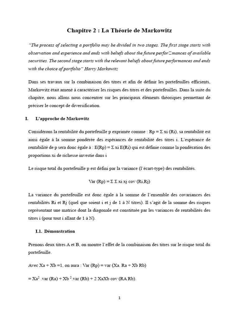 Théorie de Markowitz et Diversification | PDF | Analyse statistique ...