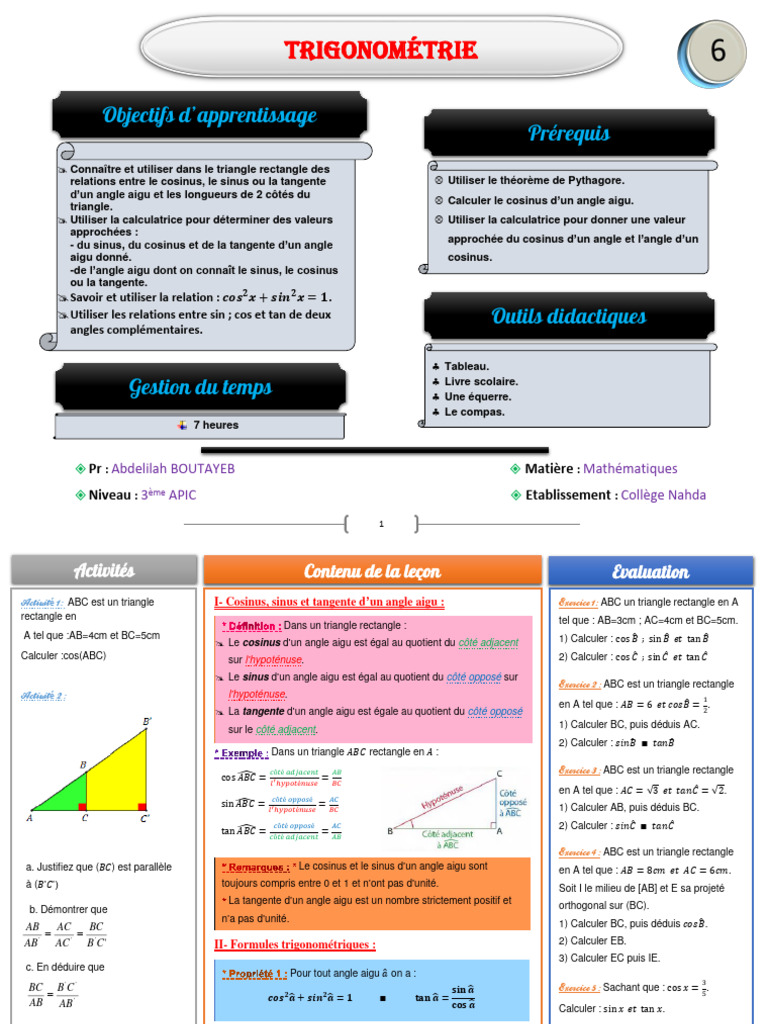 Trigonométrie dans le triangle rectangle | PDF | Fonction ...