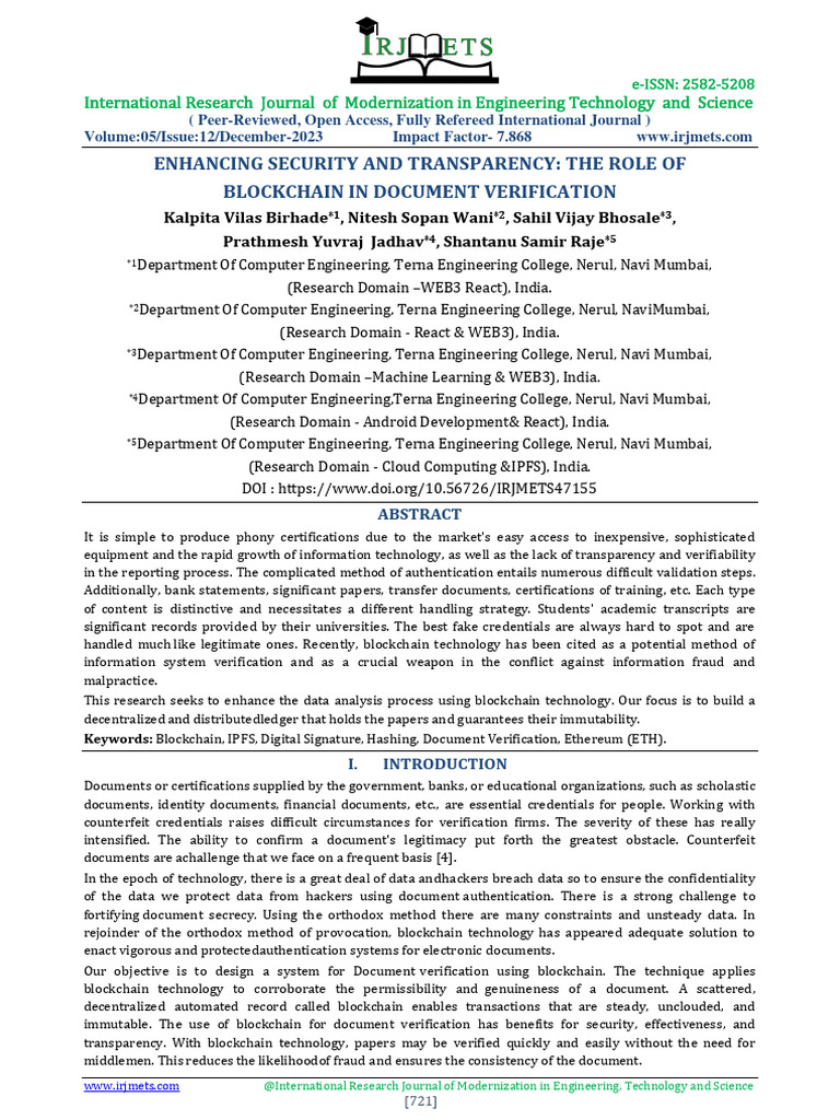 Enhancing Security and Transparency: The Role of Blockchain in Document ...