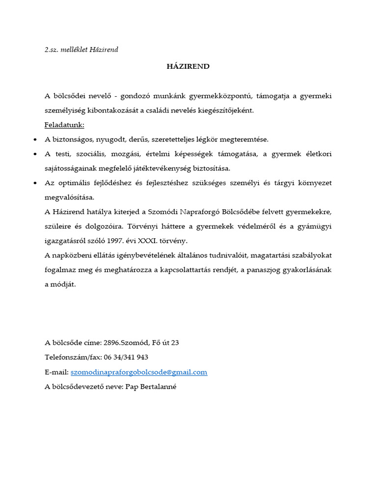 Házirend 1 | PDF