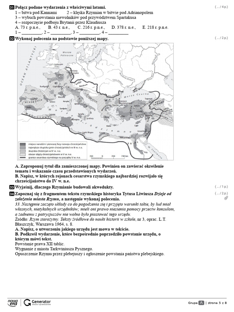 Quiz Starozytny Rzym Klasa 5 "Starożytny Rzym" Sprawdzian | PDF