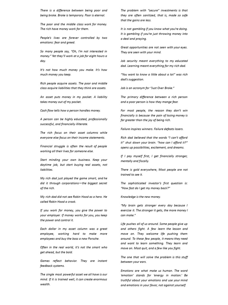 Rich Dad Poor Dad-NOTES | PDF | Rich Dad | Poverty
