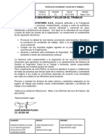 SST-PL-01 Politica de Seguridad y Salud en El Trabajo