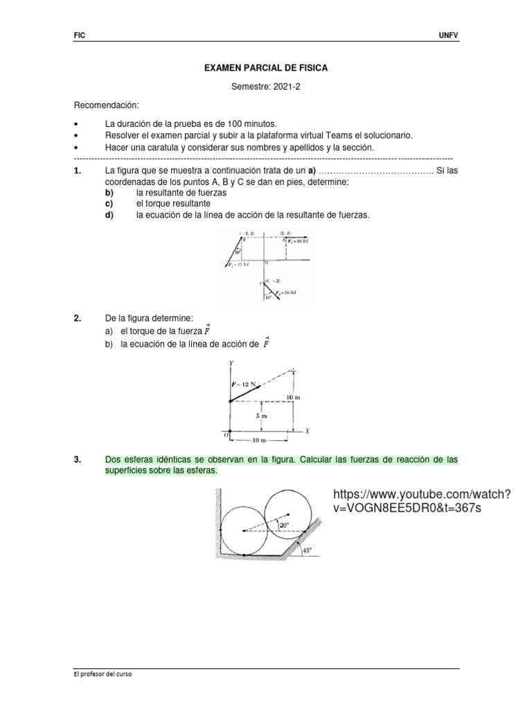 Examen Parcial de Física 2021-2 | PDF