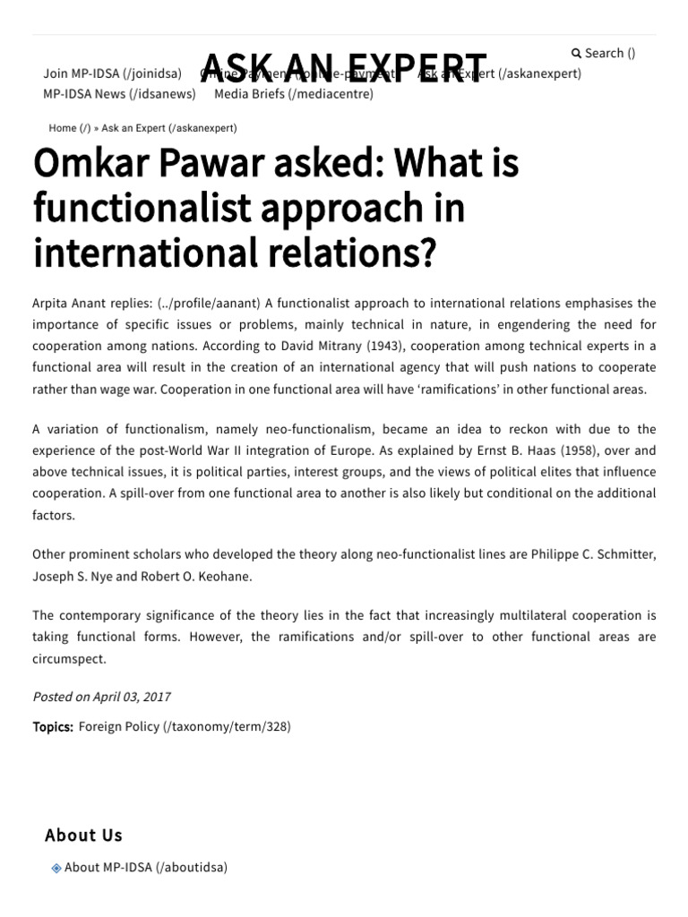 Omkar pawar asked what is functionalist approach in international
