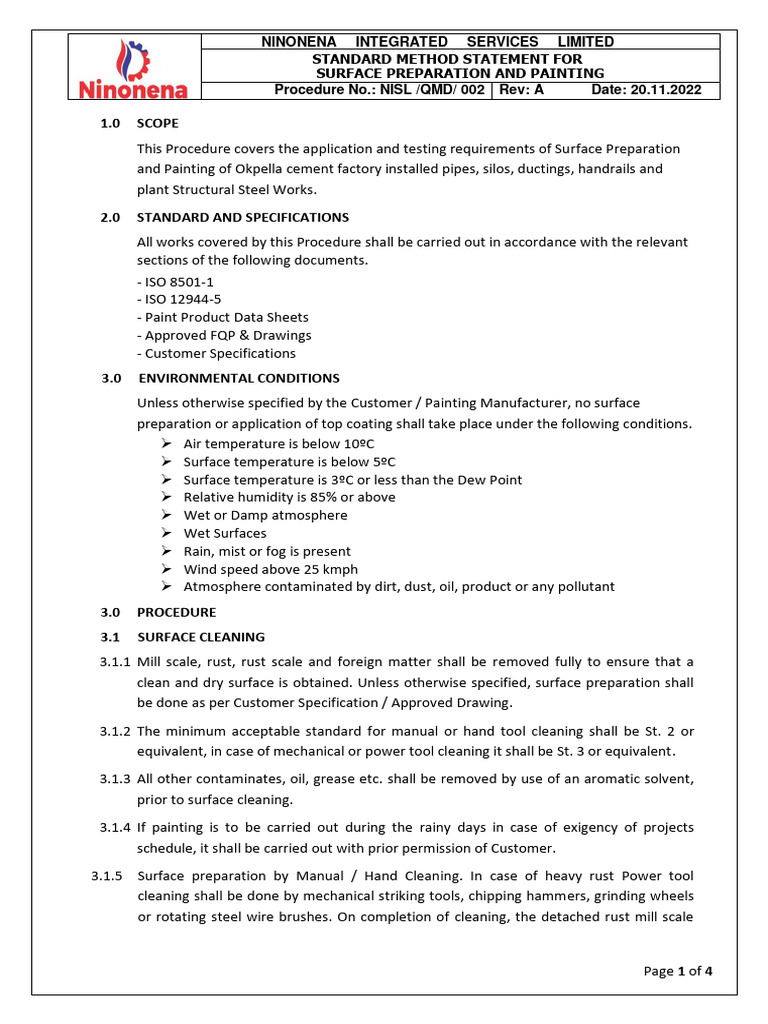 SurfacePreparationandPainting Procedure NISL ENGPRC002 PDF