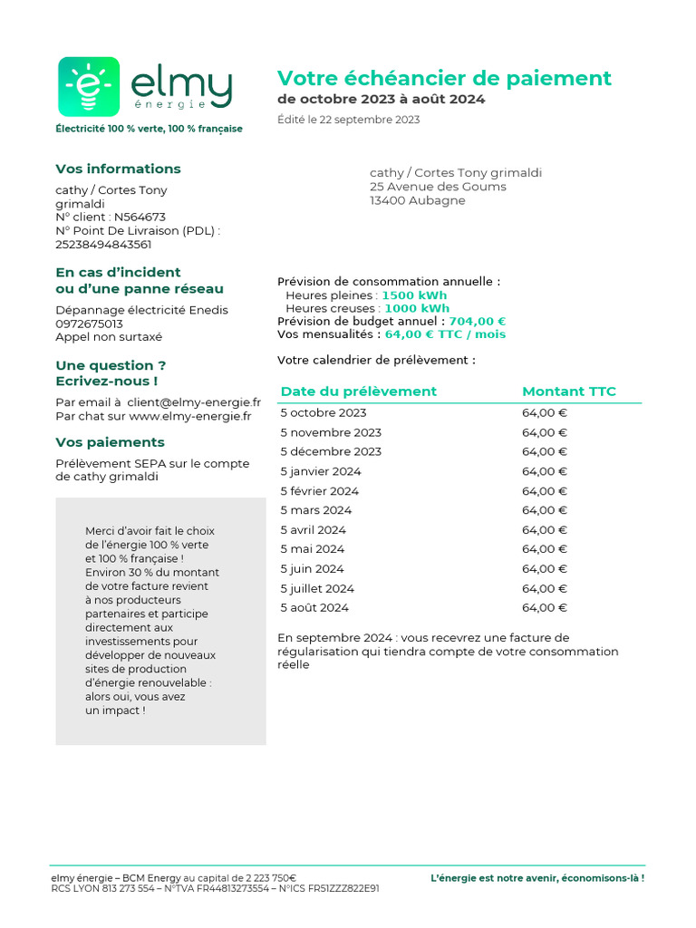 Échéancier de paiement Elmy Énergie | PDF | Taxe sur la valeur ajoutée ...
