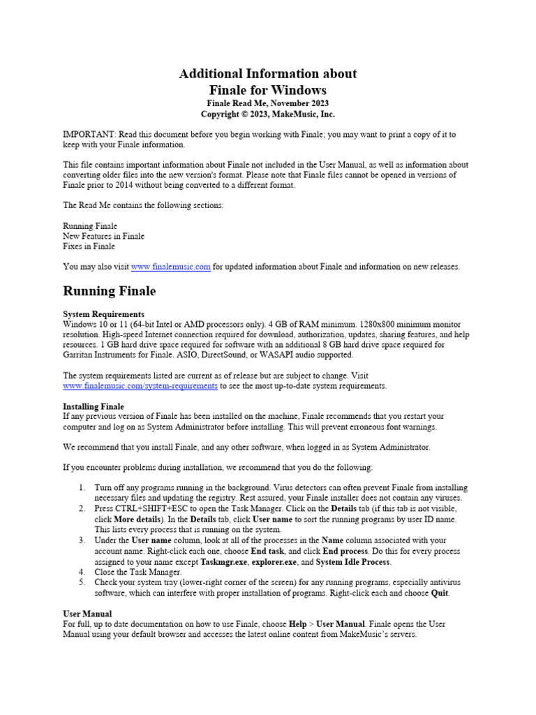 Finale Read Me | PDF | Installation (Computer Programs) | Drum Kit
