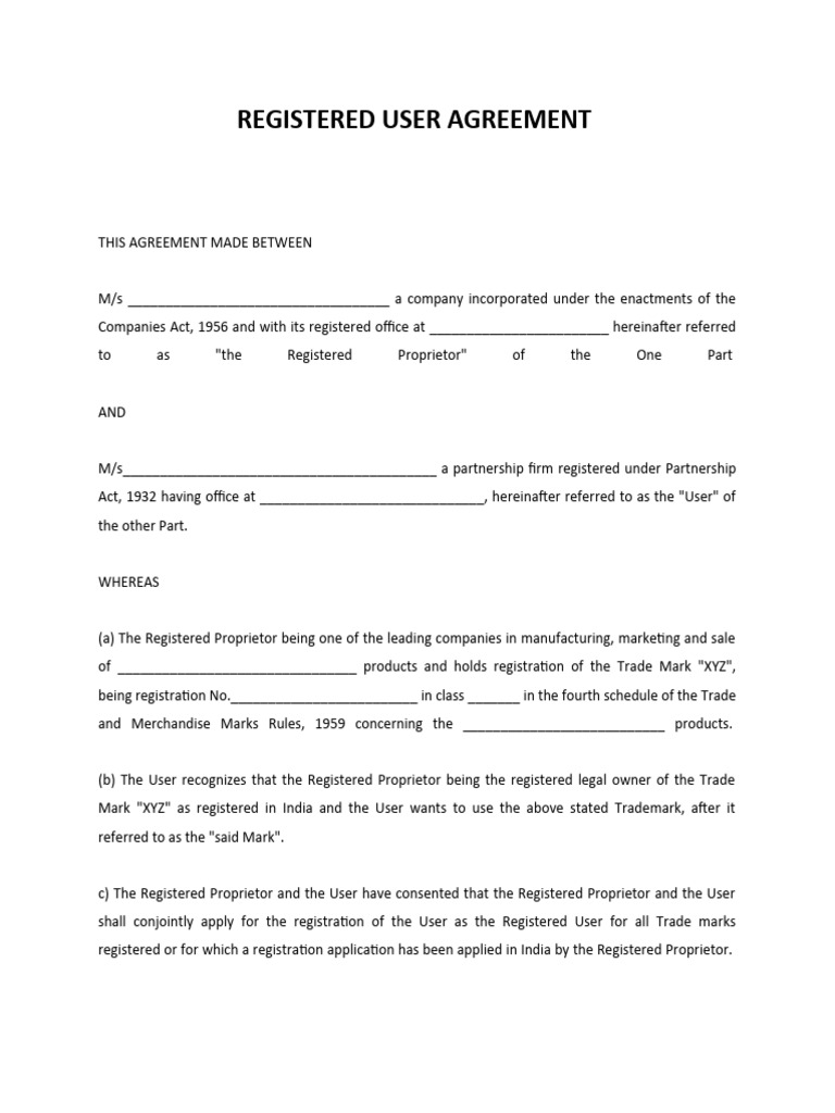 Registered User Agreement for Trademark | PDF | Trademark | Justice
