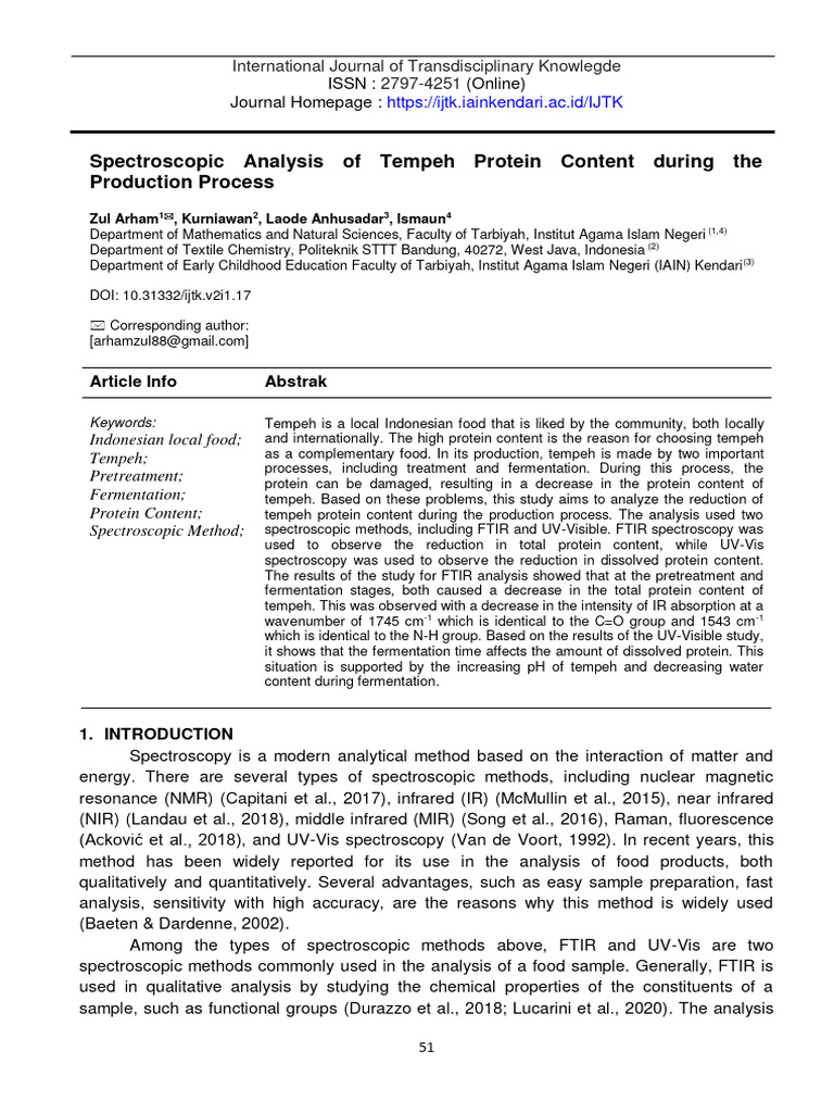 Spectroscopic Analysis of Tempeh Protein Content D PDF Amide Proteins