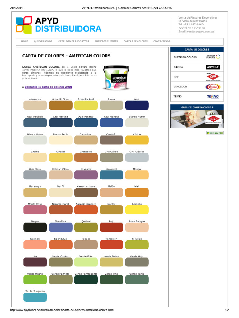 Carta de Colores American Colors | PDF | Hojas de estilo en cascada | Color