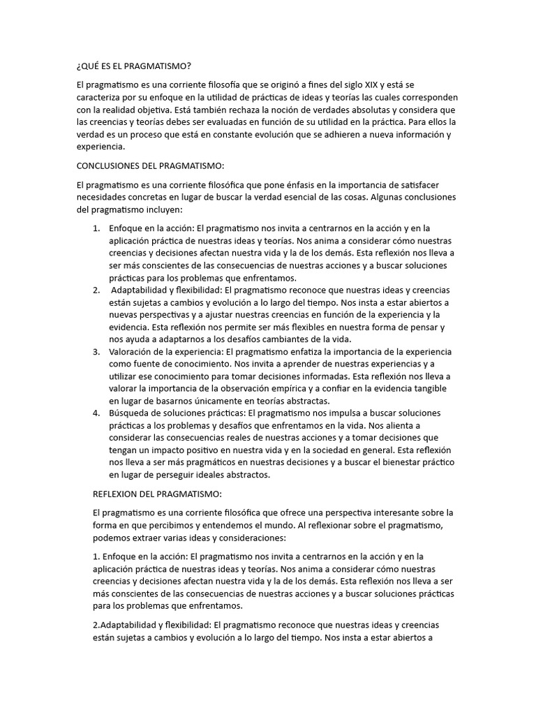 Filosofía Pragmática: Acción y Utilidad | PDF | Pragmatismo | Experiencia