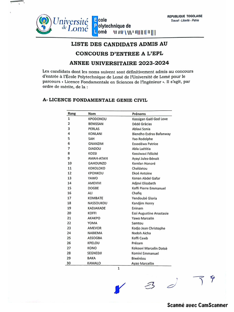 Admis - Licence Fondamentale EPL | PDF