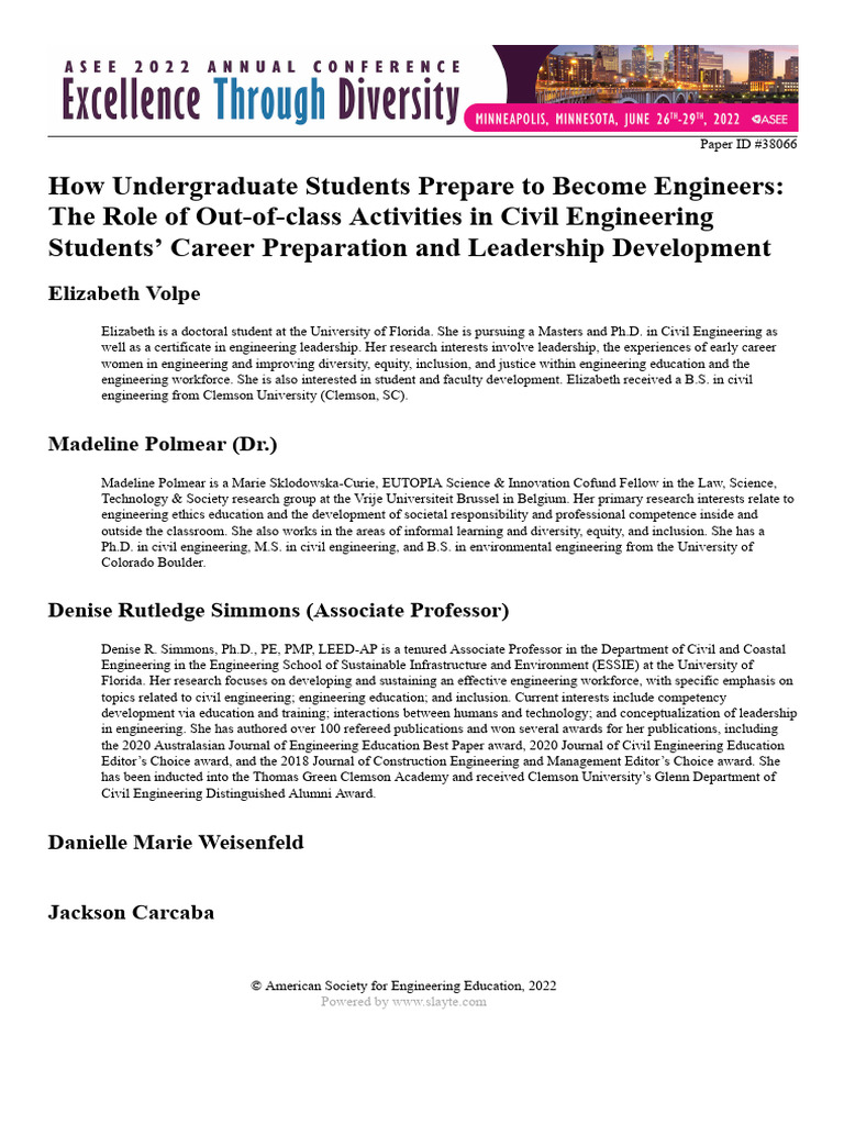 How undergraduate students prepare to become engineers the role of out