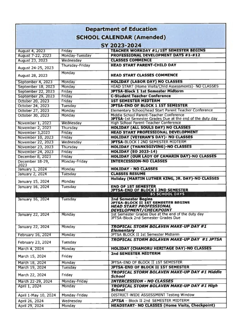 Amended Gdoe School Calendar 20232024 Approved 11 PDF Academic