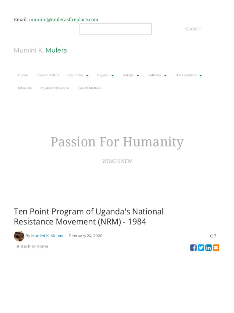 Ten Point Program of Uganda's National Resistance Movement (NRM) 1984