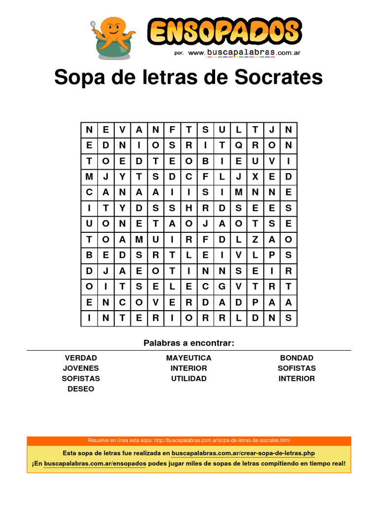 Sopa de letras: Sócrates y filosofía | PDF