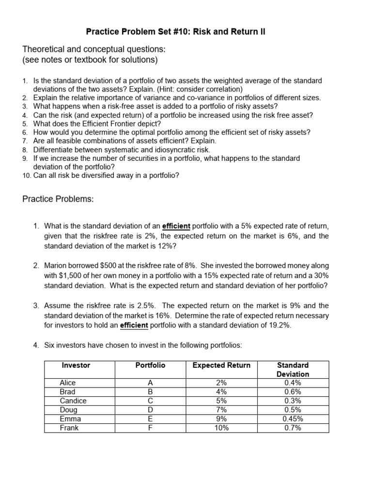 Risk and Return B - Practice Exercises | PDF | Mathematical Finance ...
