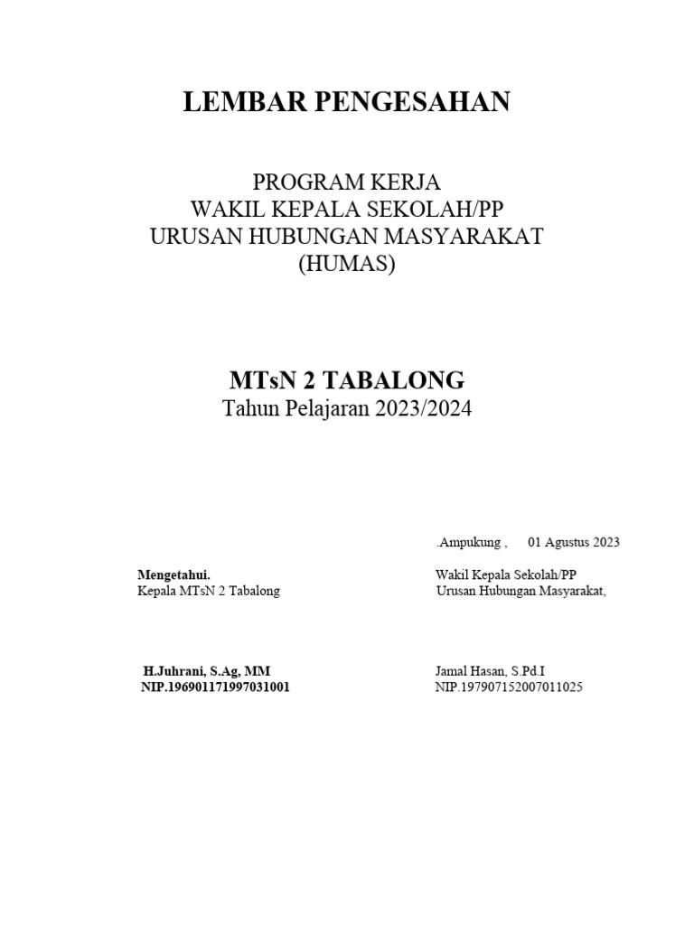 Program Kerja Humas MTsN 2 Tabalong | PDF