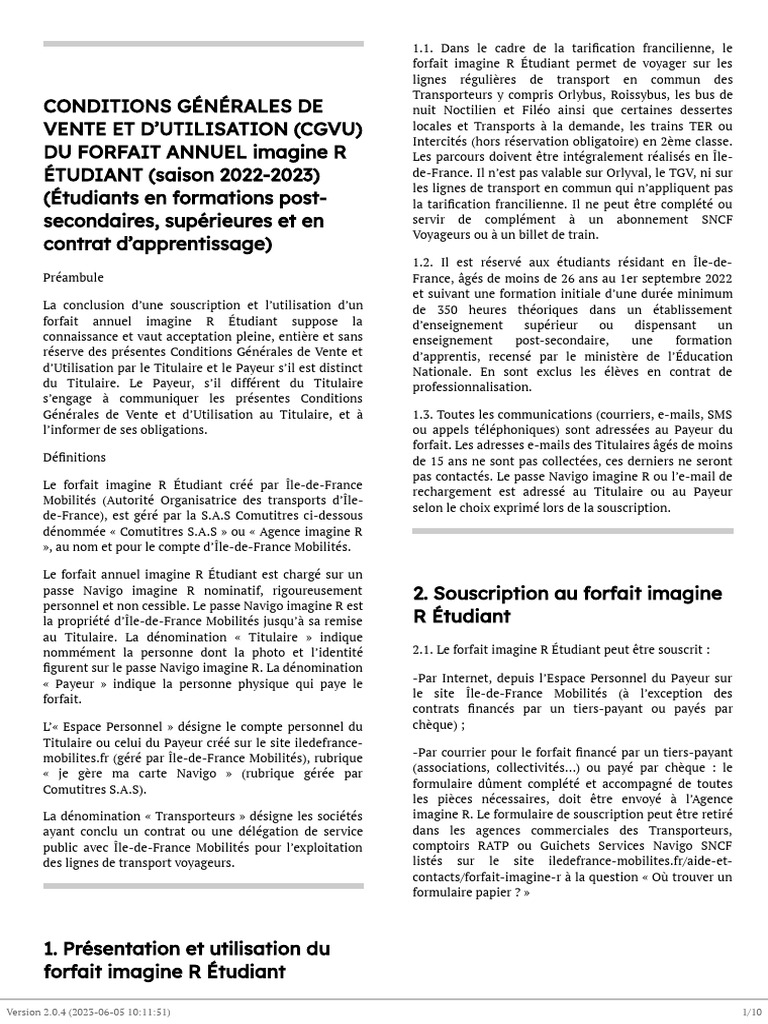 Conditions d'utilisation du forfait imagine R | PDF