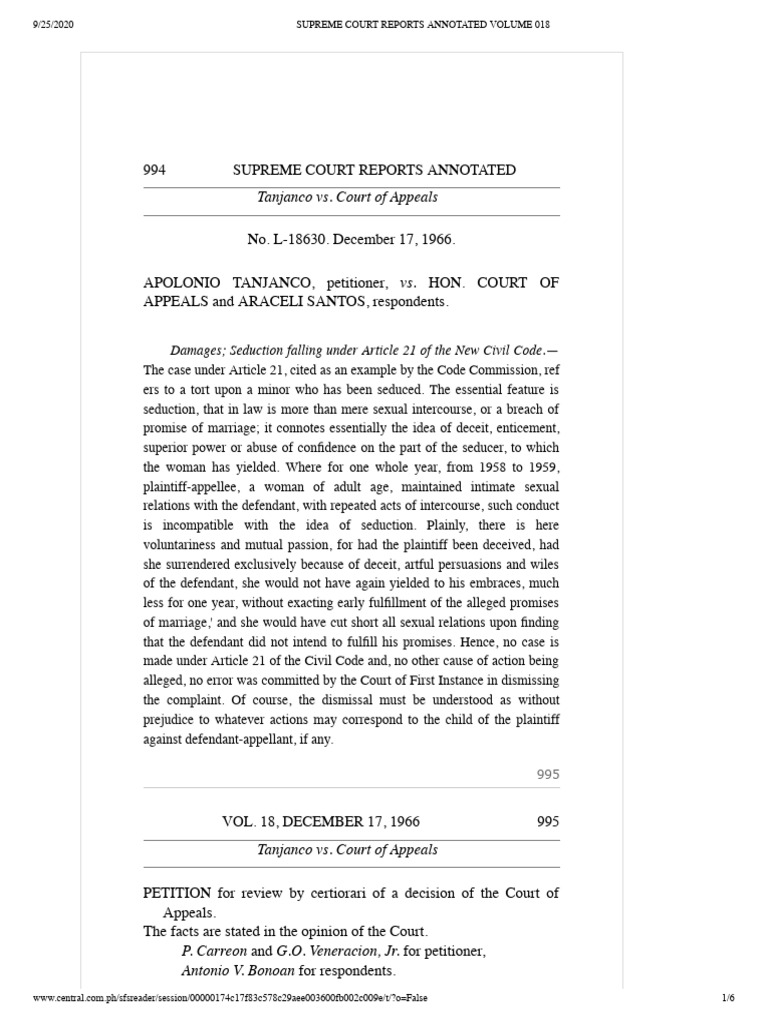 Tanjanco vs ca 18 scra 994 1966 pdf seduction cause of action