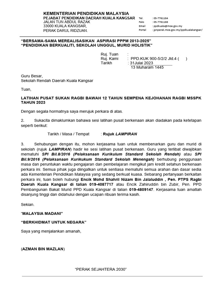 Latihan Pusat Ragbi 2023 Aa | PDF