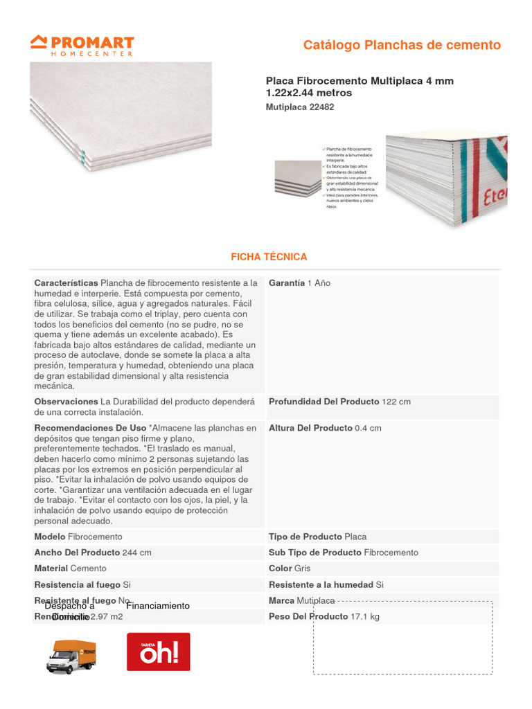 Placa Fibrocemento Multiplaca 4mm | PDF | Hogar, jardinería y bricolaje ...