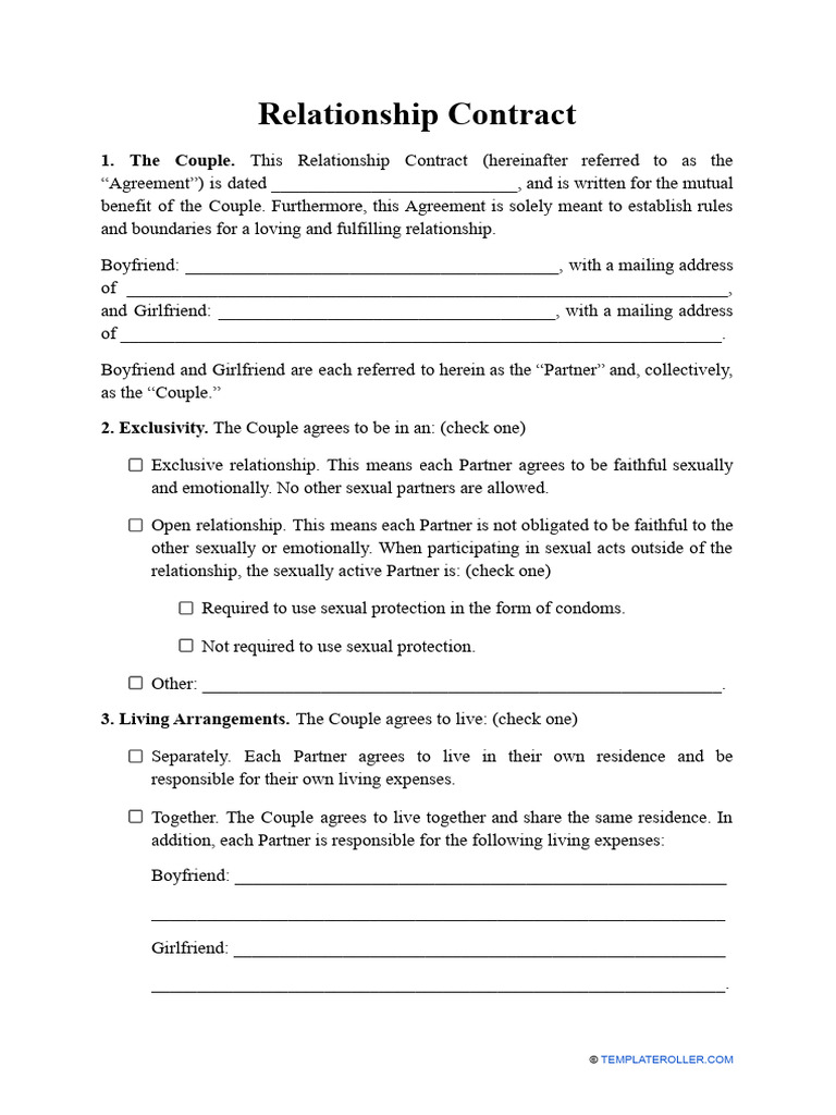 Relationship Contract Template for Couples | PDF | Banks | Legal Liability